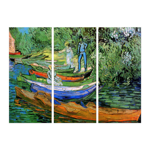 East Urban Home 3-tlg. Leinwandbilder-Set „Alte Meister Boote am Ufer